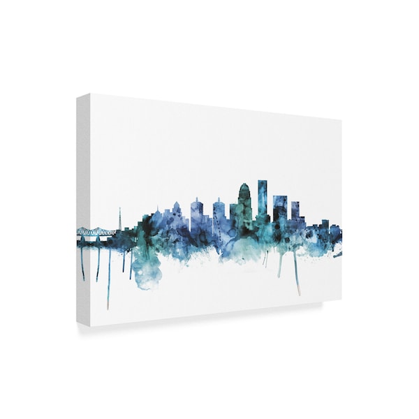 Michael Tompsett 'Louisville Kentucky Blue Teal Skyline' Canvas Art,22x32